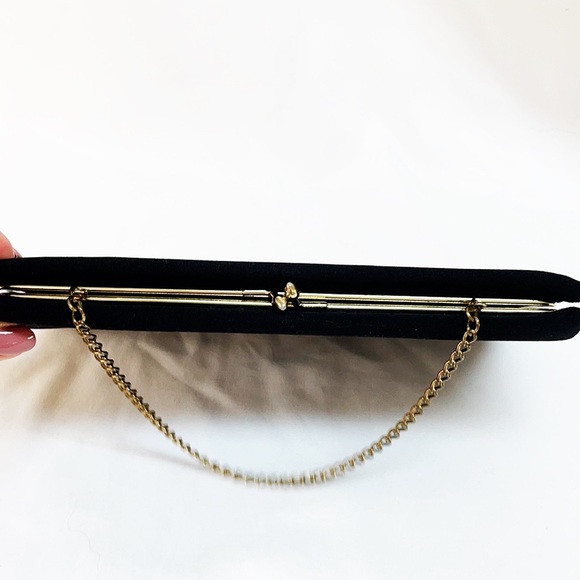 VINTAGE HL Black Evening Bag With Gold Chain - Picture 3 of 5